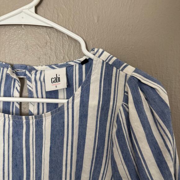 CABI stripe linen wing sleeve blouse 5343 womens Size Small coastal preppy - Picture 5 of 7
